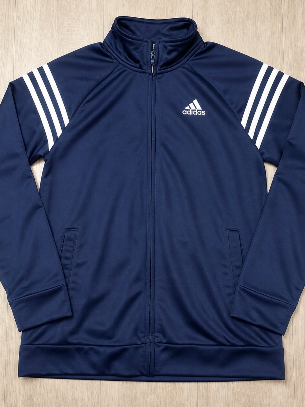 Adidas Navy Blue Track Jacket Youth XL 14/16 3 Stripe Full Zip Athletic
